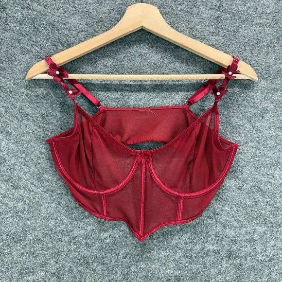 Unbranded Longline Bra Women M Medium Red Underwired Sheer Pullover Solid - Picture 1 of 3